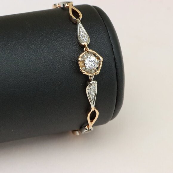 "Rose Gold and Silver Elegant Bracelet with Sparkling Center Stone, XPBL0783 - Picture 8 of 13